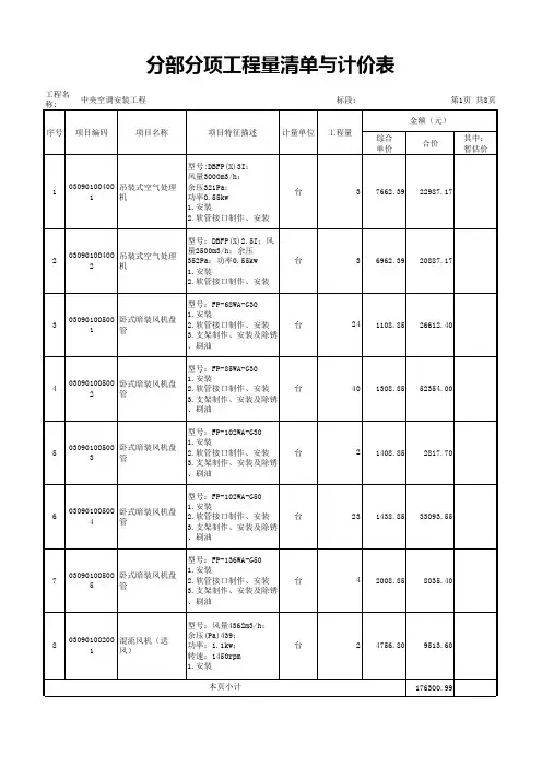 中央空调工程分部分项工程量清单_(招标标底)