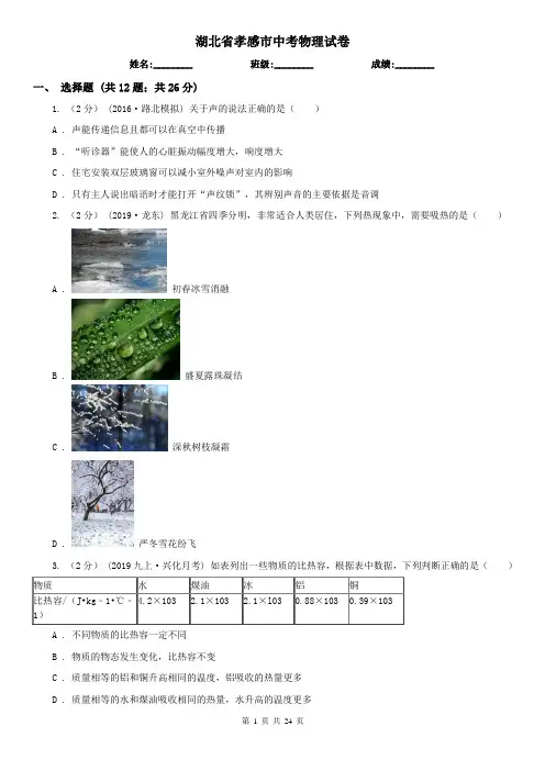 湖北省孝感市中考物理试卷