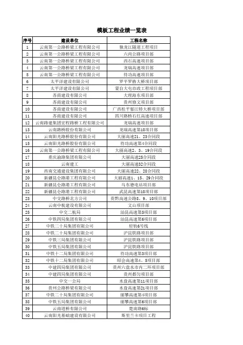 模板工程业绩一览表