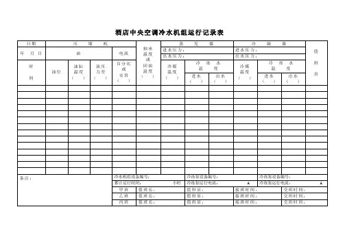 酒店中央空调冷水机组运行记录表