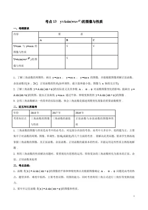 考点13 y=sin(wx+φ)的图像与性质(解析版)