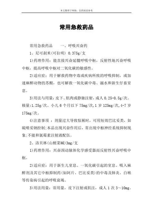 常用急救药品