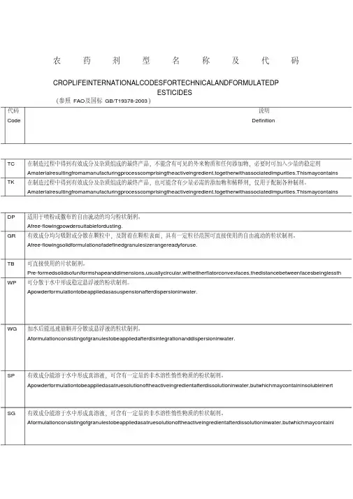 常用农药剂型名称及代码