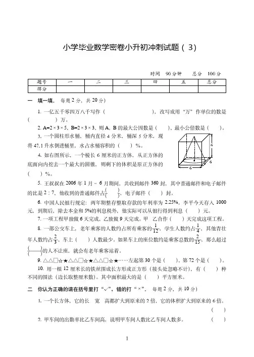 济南市2019-2020小学毕业数学密卷小升初冲刺附试题详细答案( 3)