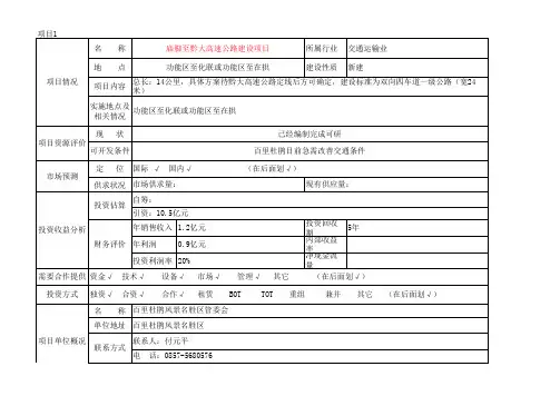 招商引资推介项目申报表