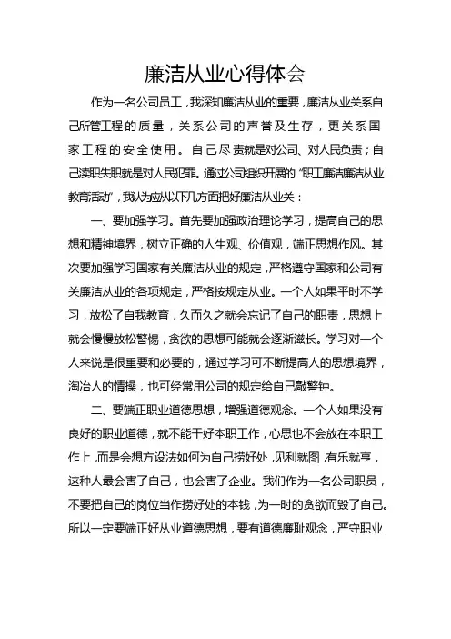 廉洁从业心得体会