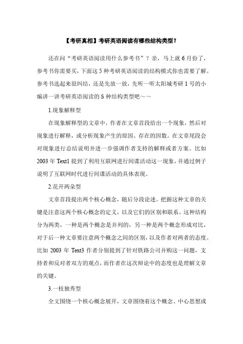【考研真相】考研英语阅读有哪些结构类型？