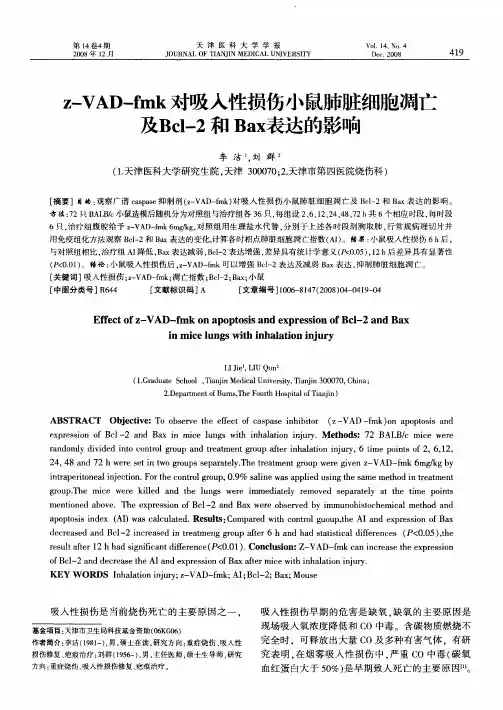 z—VAD—fmk对吸入性损伤小鼠肺脏细胞凋亡及Bcl-2和Bax表达的影响