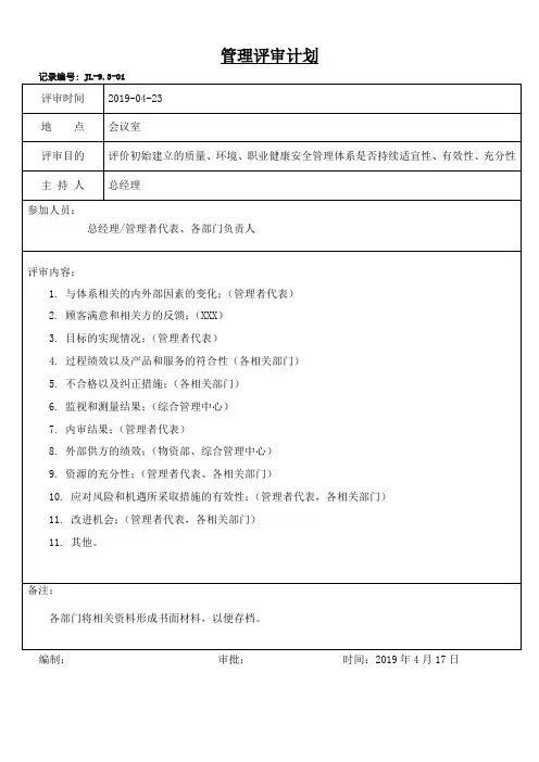管理评审资料2019