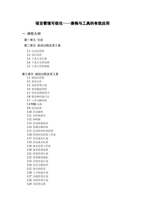 项目管理可视化——项目管理表格与工具的有效应用1天