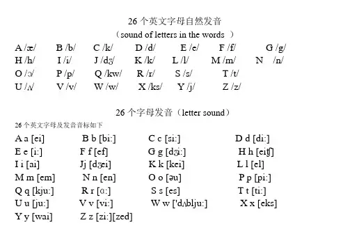 26个英文字母发音和自然拼读发音