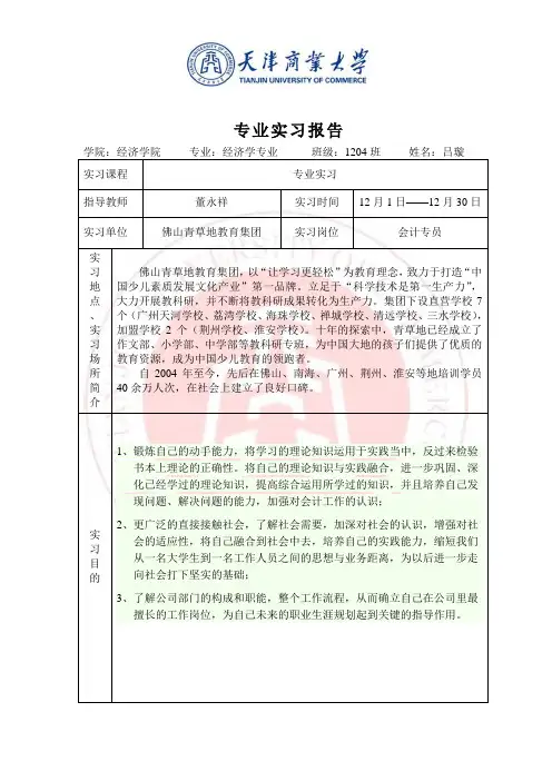 实习报告表格 新
