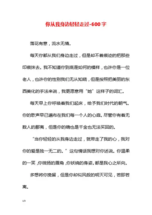 你从我身边轻轻走过-600字初二作文叙事