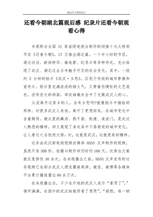还看今朝湖北篇观后感 纪录片还看今朝观看心得