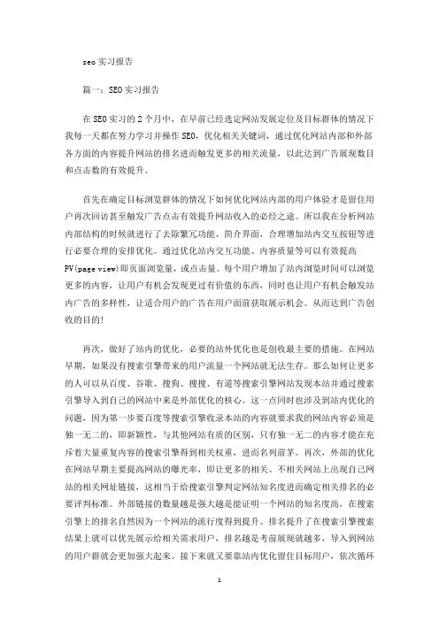 最新seo实习报告