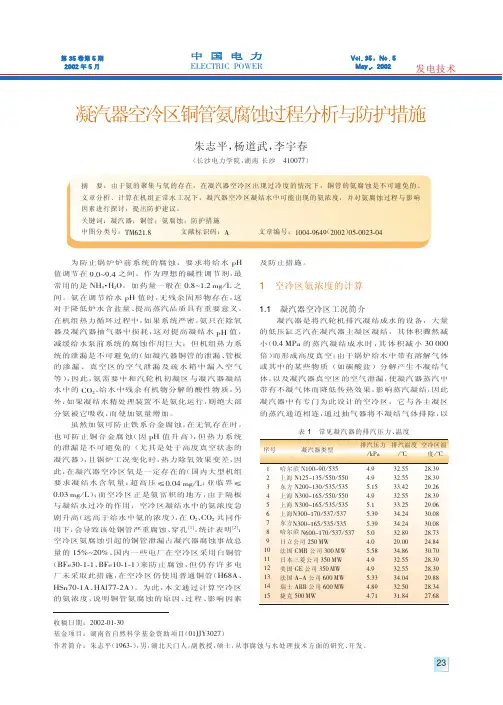 凝汽器空冷区铜管氨腐蚀过程分析与防护措施