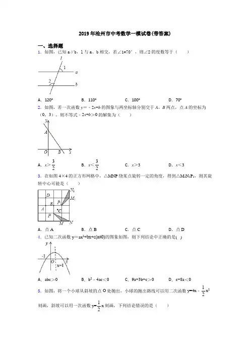 2019年沧州市中考数学一模试卷(带答案)