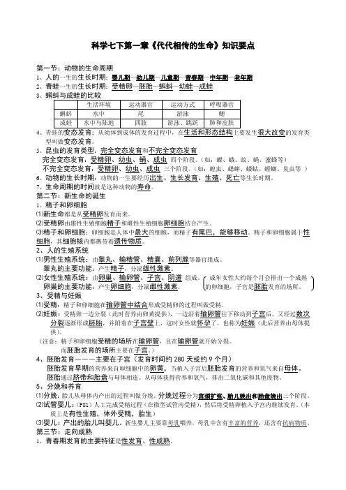科学七下第一章《代代相传的生命》知识要点