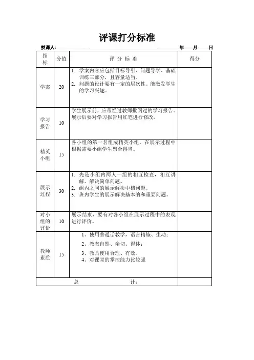 评课打分标准