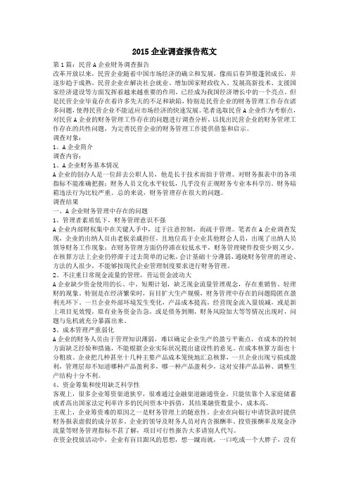 2015企业调查报告范文