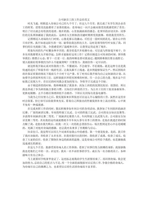 公司新员工的工作总结范文