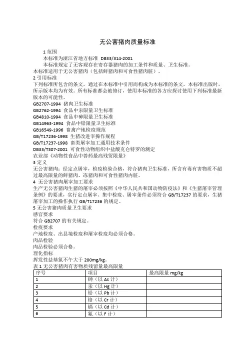 无公害猪肉质量标准