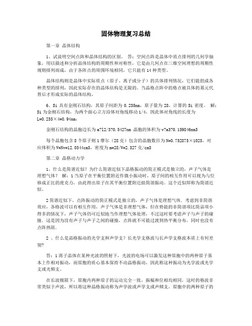 固体物理复习总结