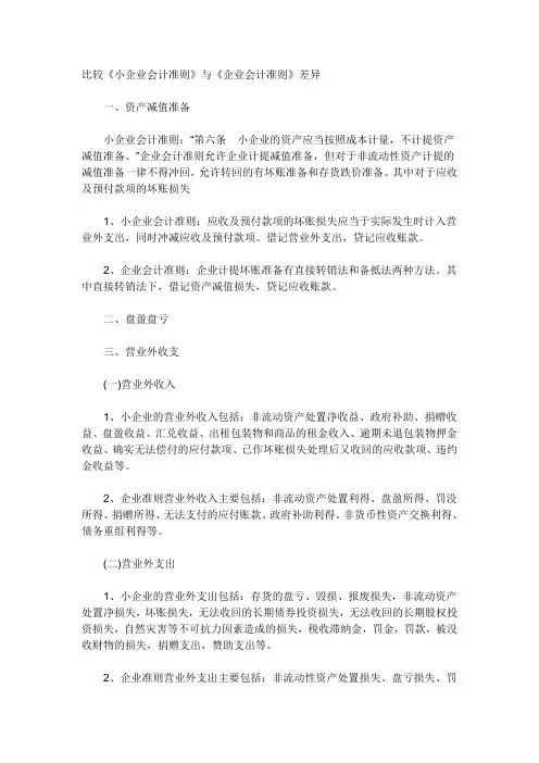小企业会计准则与企业会计准则的区别