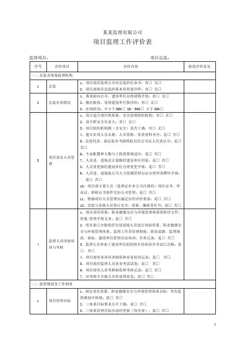 监理工作评价表