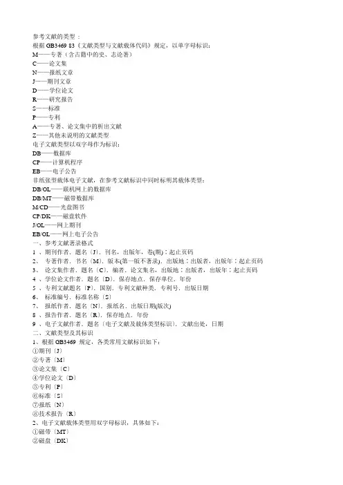参考文献的类型及字母含义