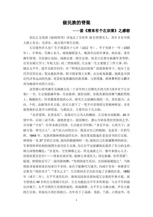 做民族的脊梁——读《清末有个左宗棠》之感想