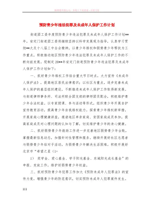 预防青少年违法犯罪及未成年人保护工作计划