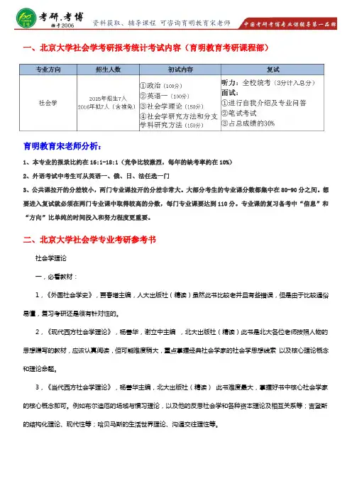 内部讲义2017年北京大学社会学系社会学出题内部复习资料