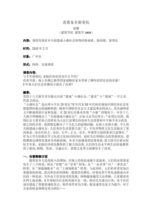 寒假社会实践活动报告 喜看家乡新变化