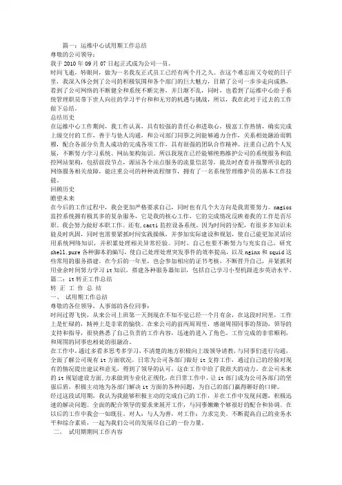 IT运维试用期转正工作总结