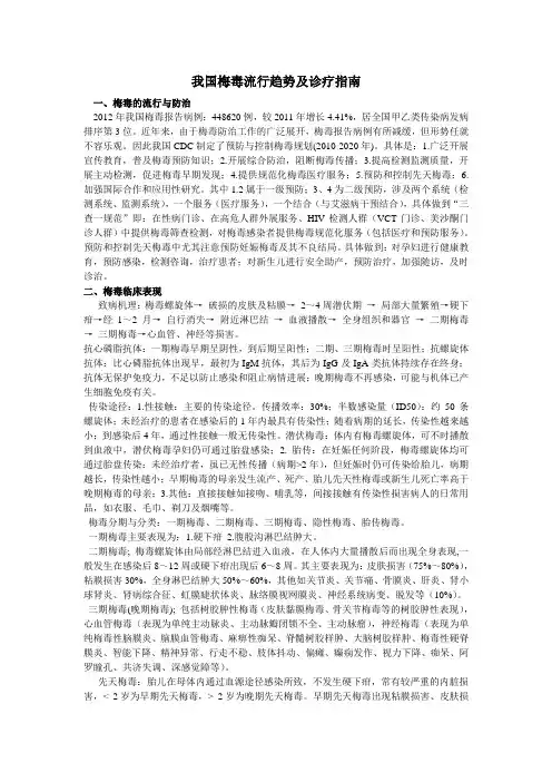 我国梅毒流行趋势及诊疗指南