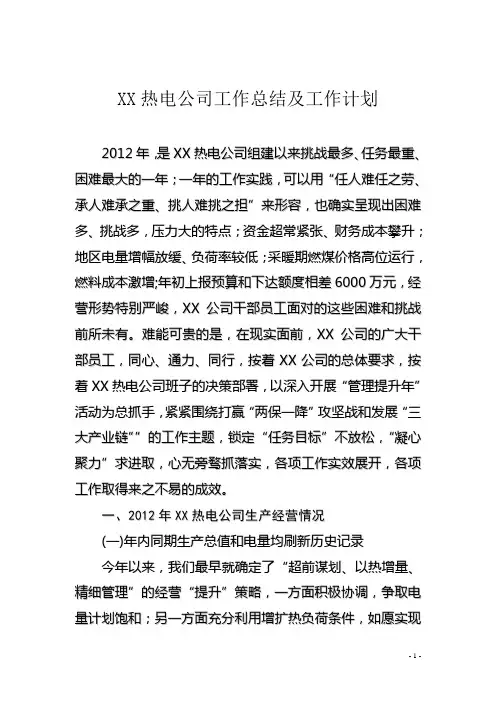 热电厂工作总结及计划