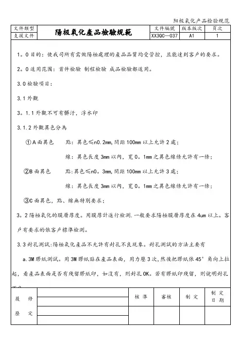 阳极氧化产品检验规范
