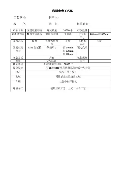印刷参考工艺单
