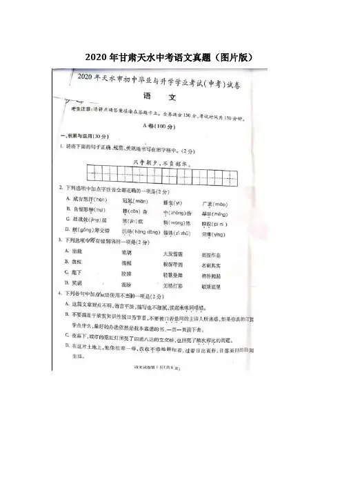 062-甘肃省天水市2020年中考语文试题(图片版)
