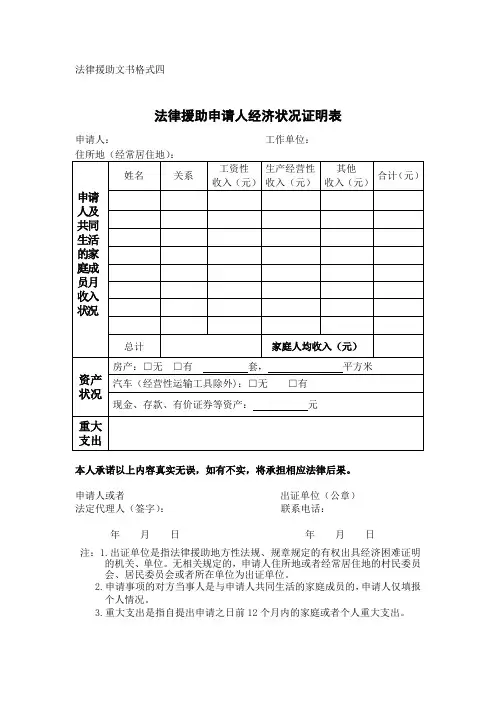 法律援助文书格式四