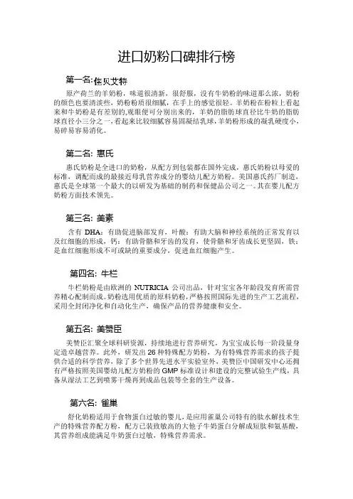 进口奶粉口碑排行榜