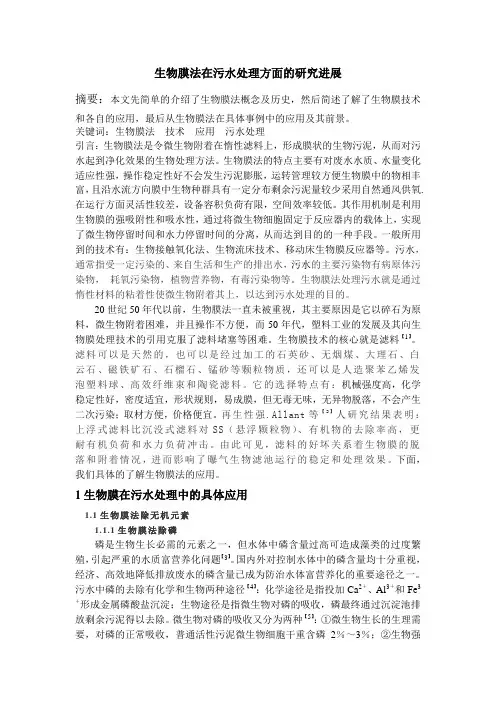 生物膜法在污水处理方面的研究进展