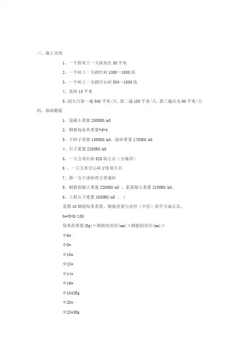 一般建筑材料每平方米用量