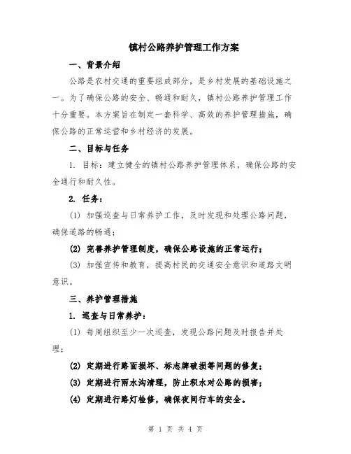 镇村公路养护管理工作方案