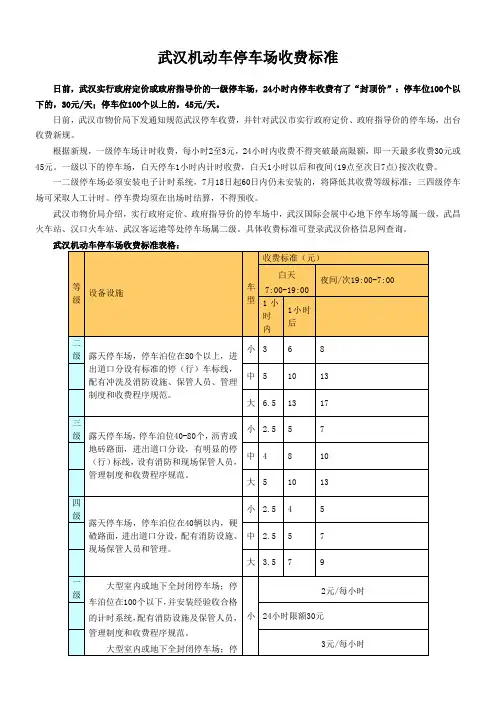 武汉机动车停车场收费标准 2