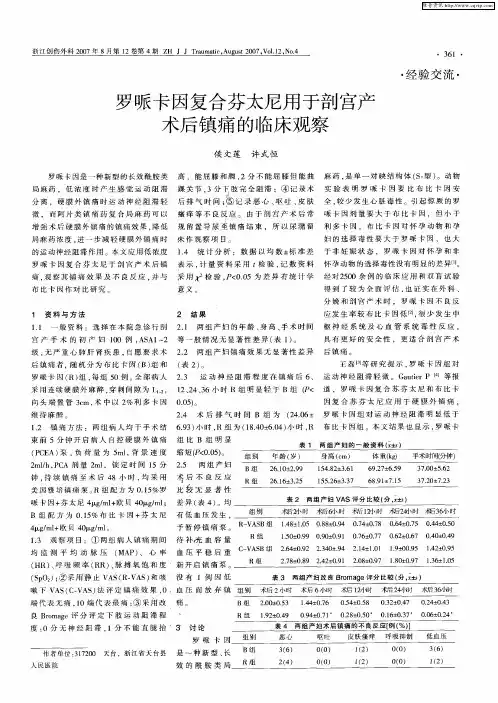 罗哌卡因复合芬太尼用于剖宫产术后镇痛的临床观察