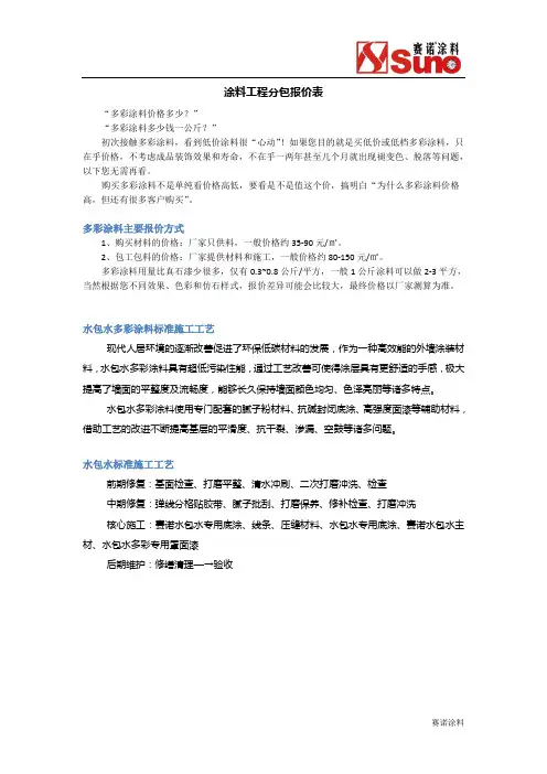 涂料工程分包报价表