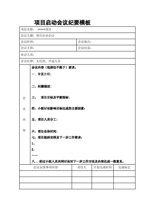 项目启动会、阶段会、总结会会议纪要