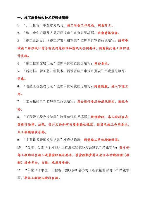 建筑工程监理签署验收资料意见汇总及资料审阅要点